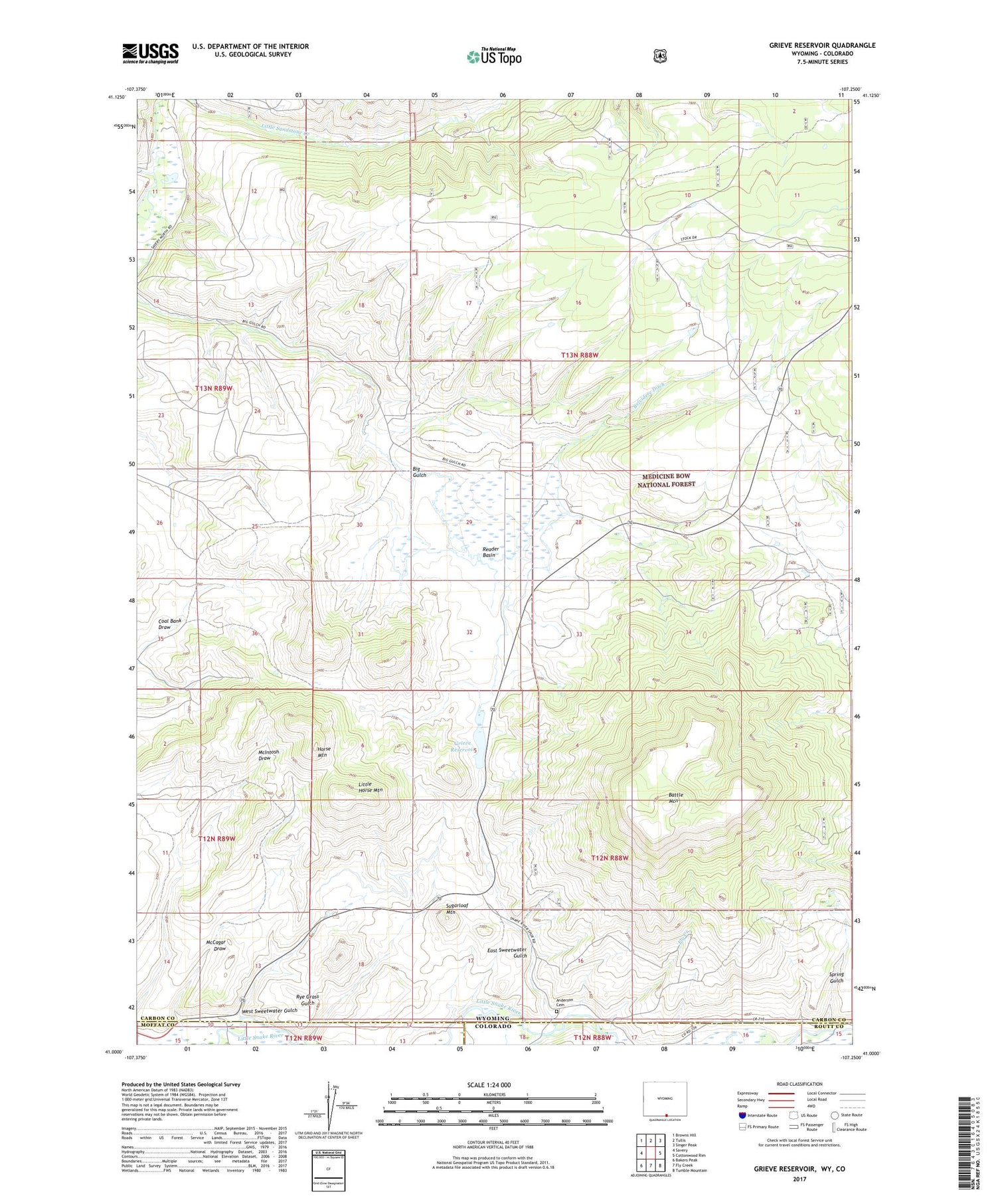 Grieve Reservoir Wyoming US Topo Map Image