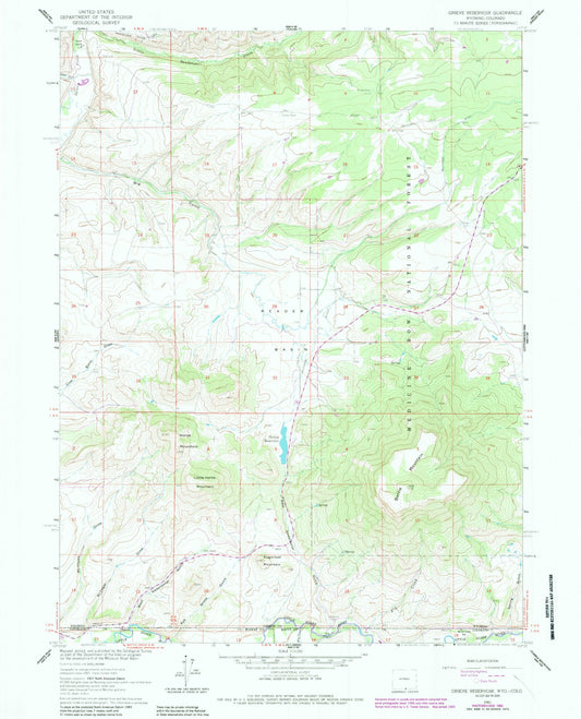 Classic USGS Grieve Reservoir Wyoming 7.5'x7.5' Topo Map Image