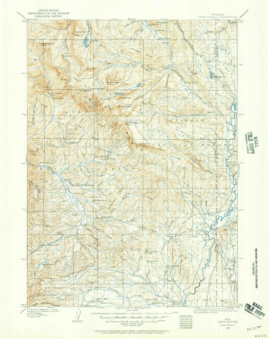 Historic 1907 Gros Ventre Wyoming 30'x30' Topo Map Image