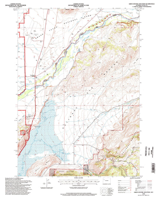 Classic USGS Gros Ventre Junction Wyoming 7.5'x7.5' Topo Map Image