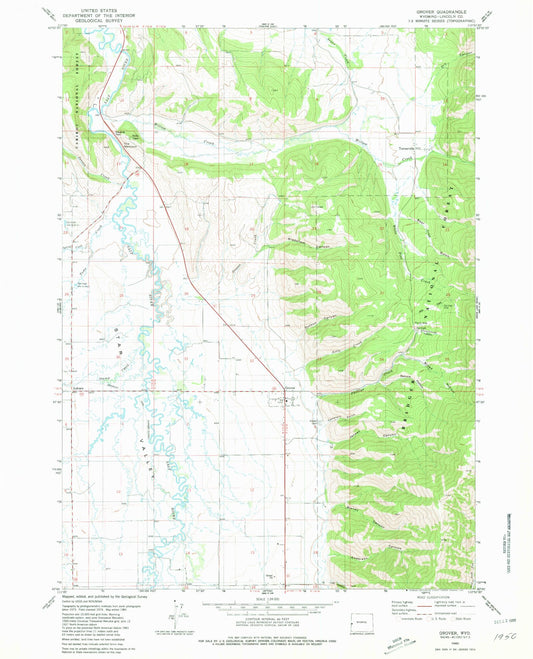 Classic USGS Grover Wyoming 7.5'x7.5' Topo Map Image