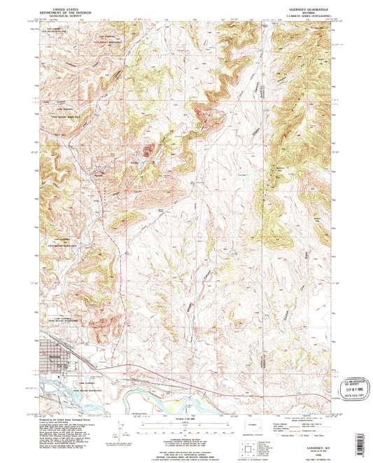 Classic USGS Guernsey Wyoming 7.5'x7.5' Topo Map Image