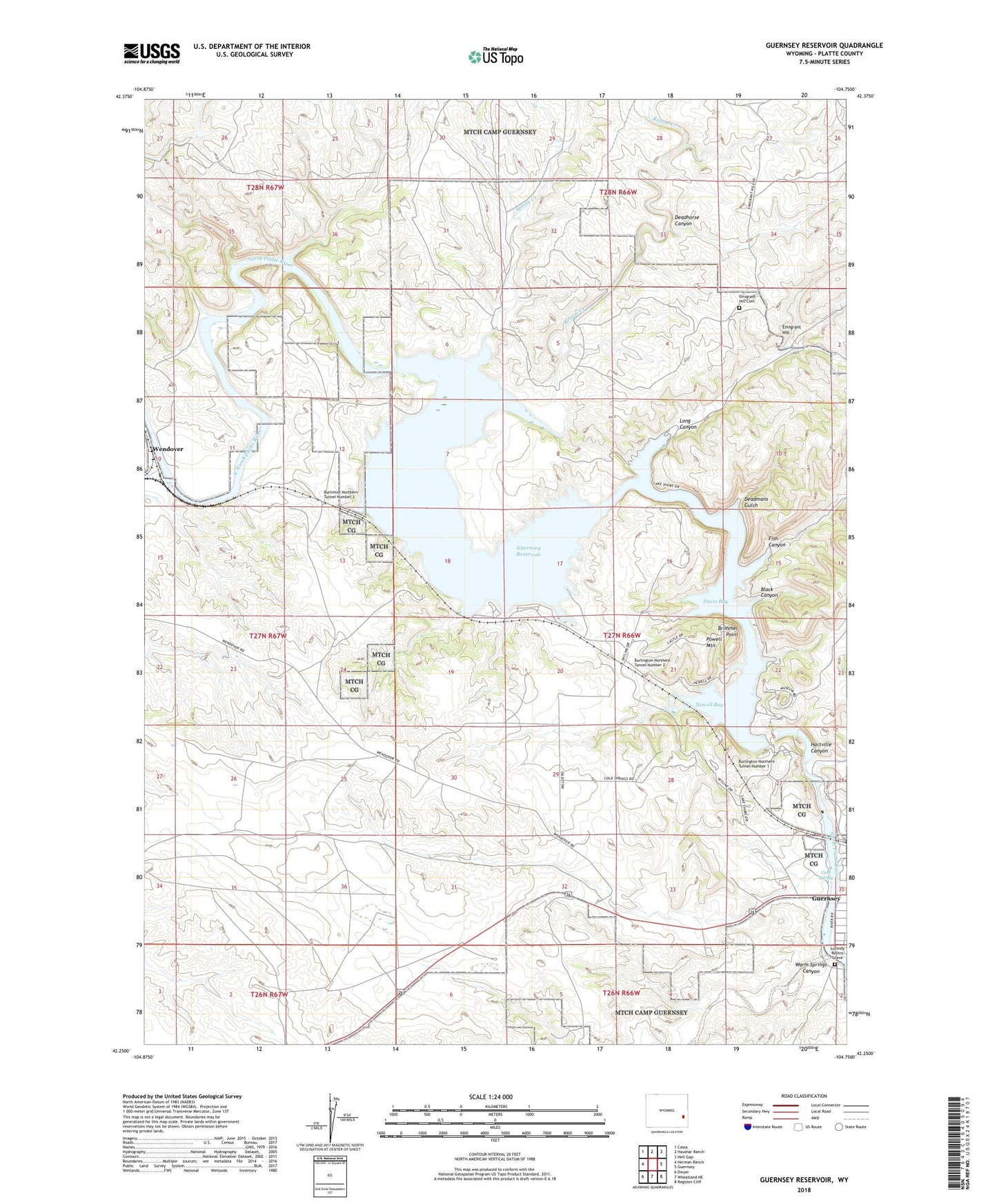 Guernsey Reservoir Wyoming US Topo Map Image