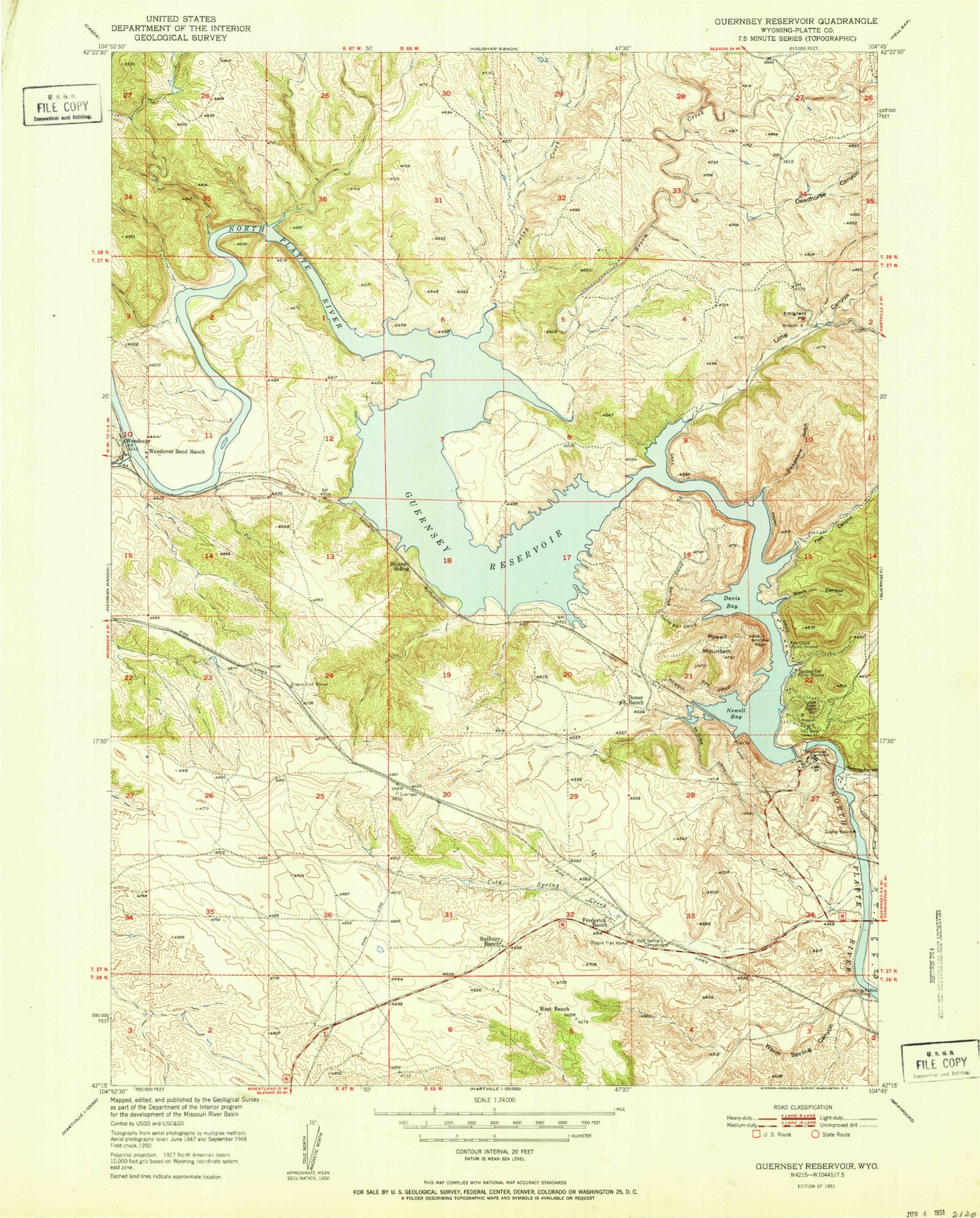 Classic USGS Guernsey Reservoir Wyoming 7.5'x7.5' Topo Map Image