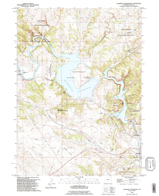 Classic USGS Guernsey Reservoir Wyoming 7.5'x7.5' Topo Map Image
