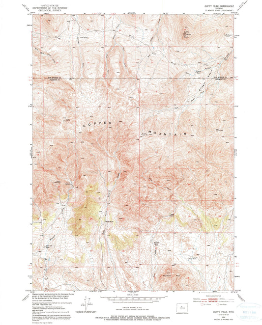Classic USGS Guffy Peak Wyoming 7.5'x7.5' Topo Map Image