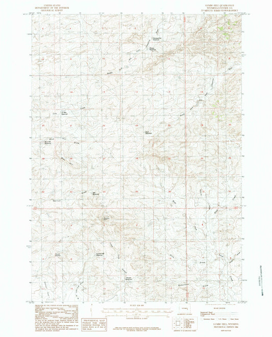 Classic USGS Gumbo Hill Wyoming 7.5'x7.5' Topo Map Image