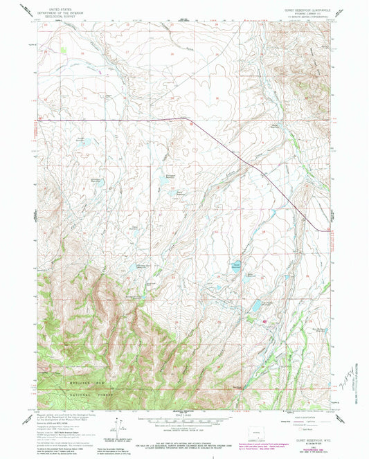 Classic USGS Gunst Reservoir Wyoming 7.5'x7.5' Topo Map Image
