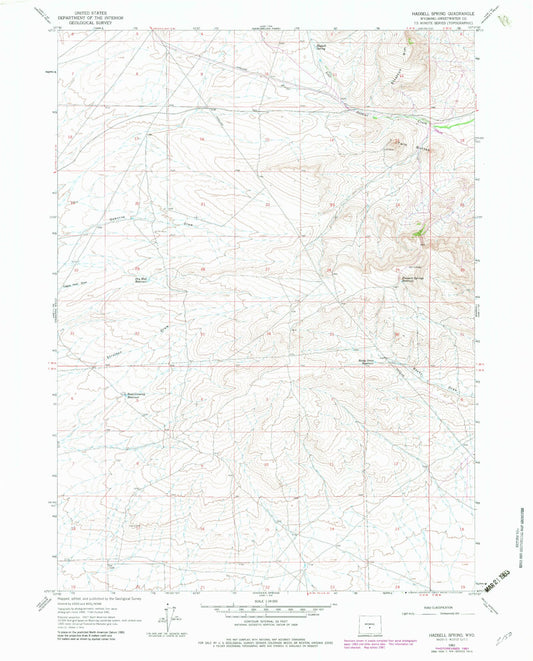 Classic USGS Hadsell Spring Wyoming 7.5'x7.5' Topo Map Image