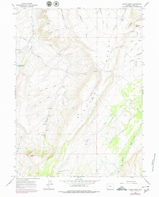 Classic USGS Hague Creek Wyoming 7.5'x7.5' Topo Map Image