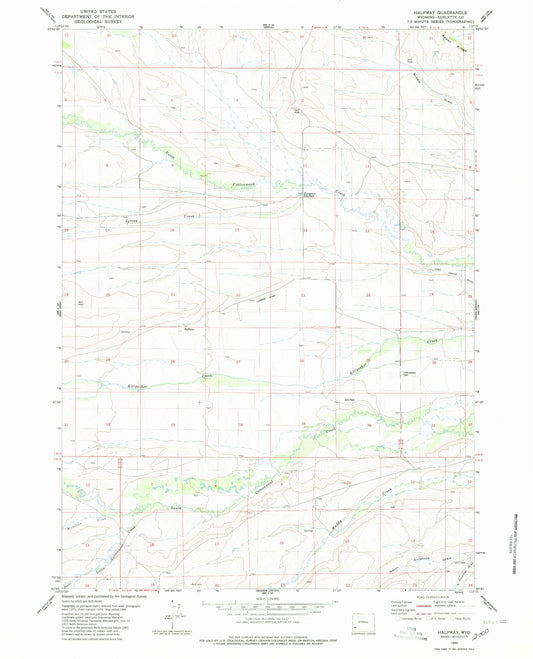 Classic USGS Halfway Wyoming 7.5'x7.5' Topo Map Image