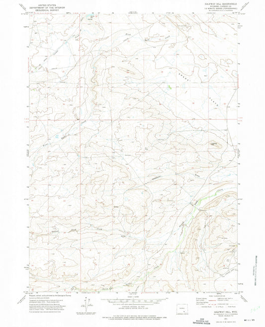 Classic USGS Halfway Hill Wyoming 7.5'x7.5' Topo Map Image