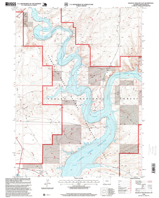 Classic USGS Halfway Hollow East Wyoming 7.5'x7.5' Topo Map Image