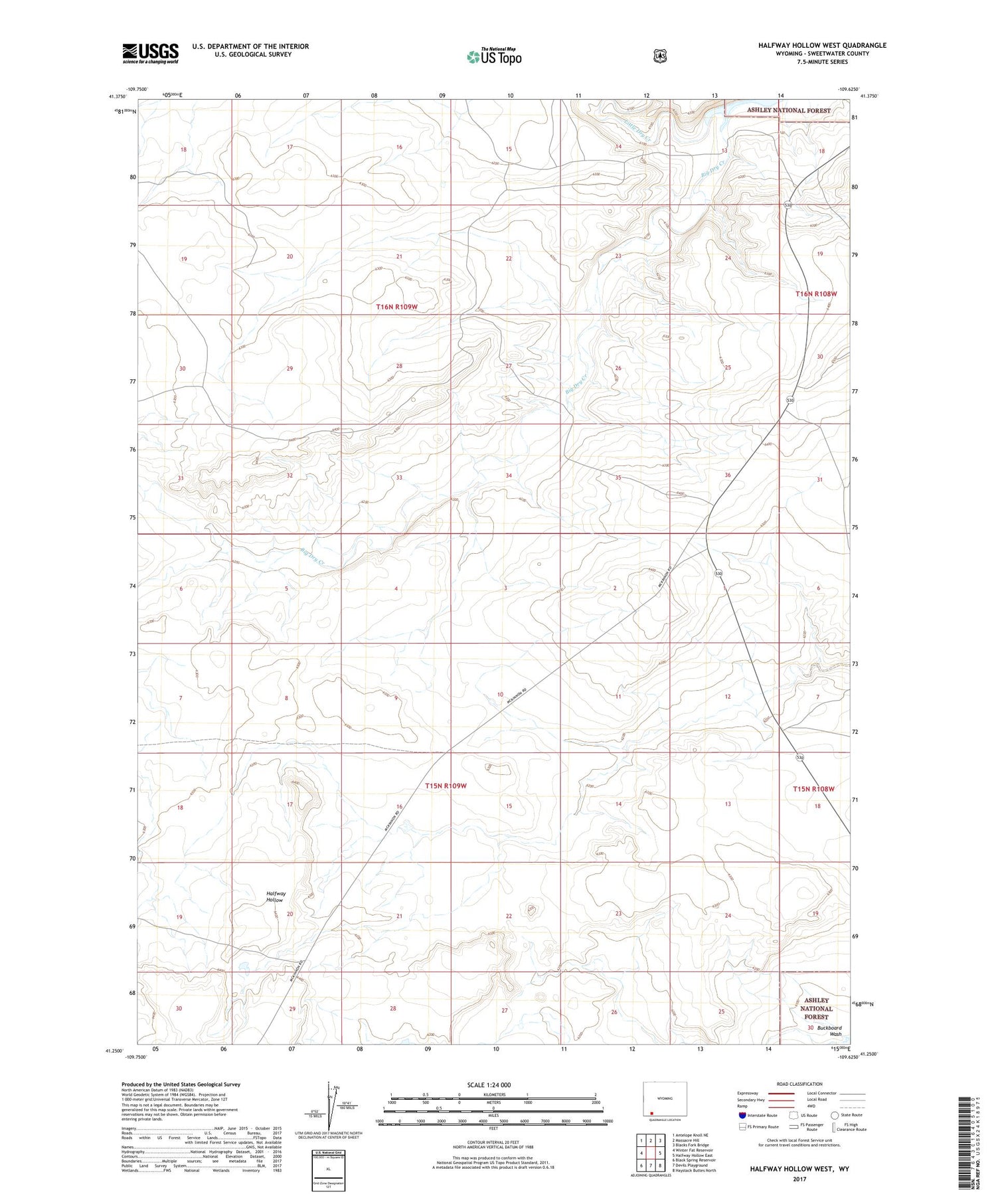 Halfway Hollow West Wyoming US Topo Map Image