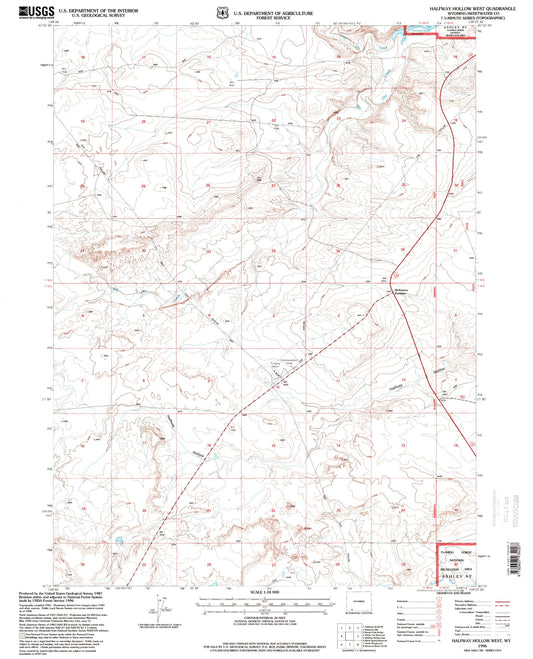 Classic USGS Halfway Hollow West Wyoming 7.5'x7.5' Topo Map Image