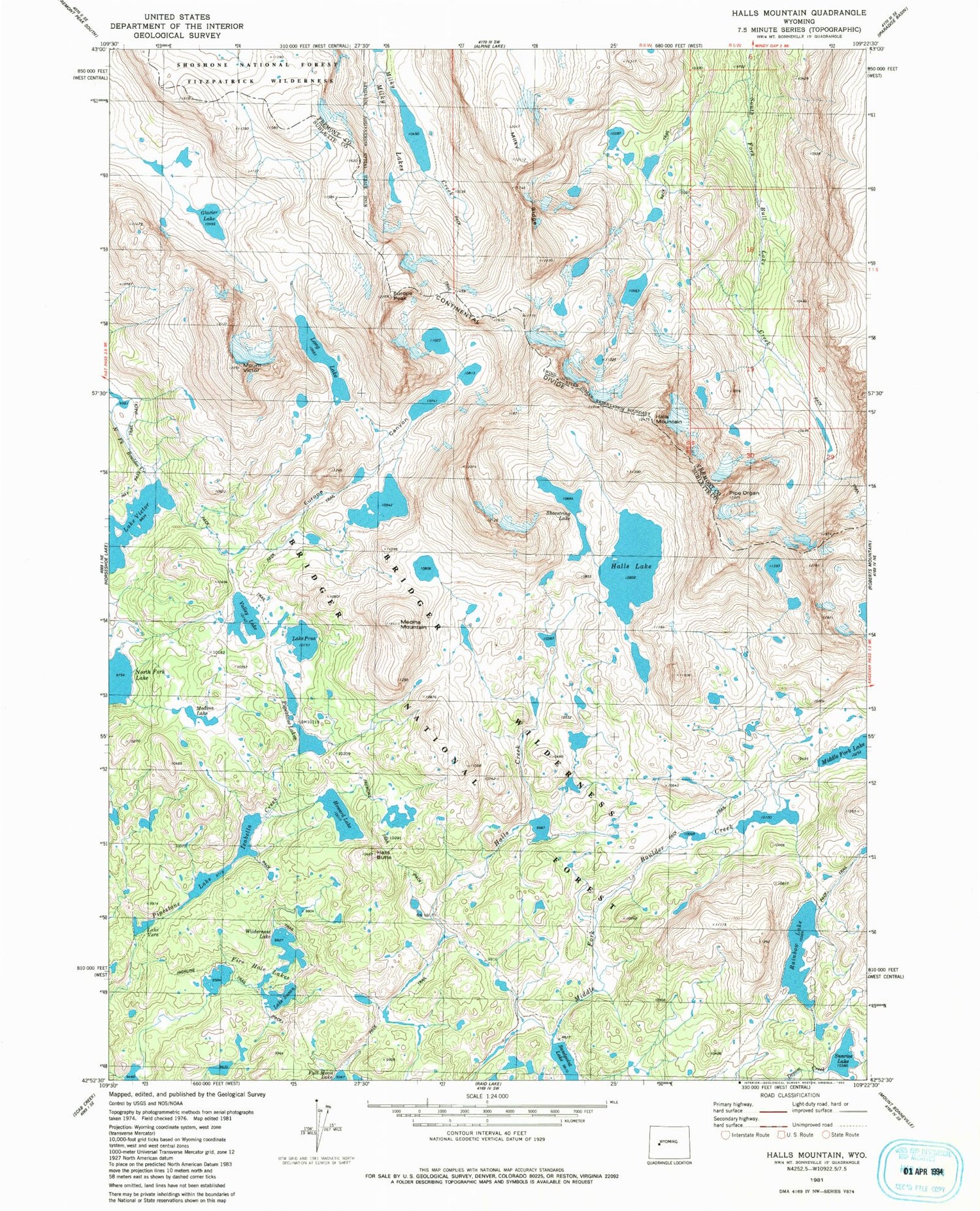 USGS Classic Halls Mountain Wyoming 7.5'x7.5' Topo Map Image