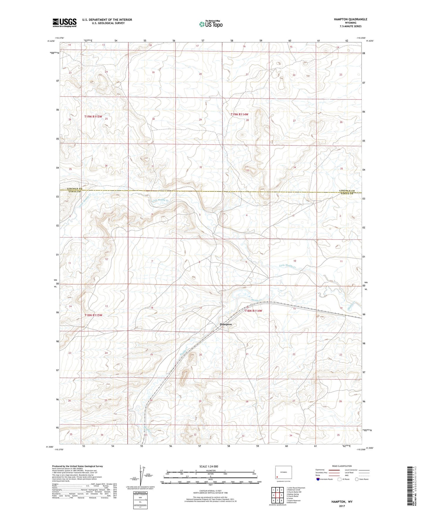 Hampton Wyoming US Topo Map Image