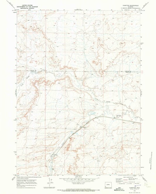 Classic USGS Hampton Wyoming 7.5'x7.5' Topo Map Image