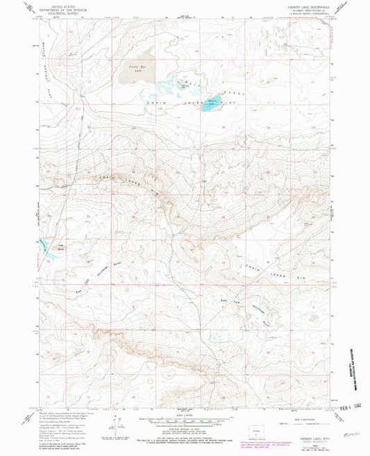 Classic USGS Hansen Lake Wyoming 7.5'x7.5' Topo Map Image