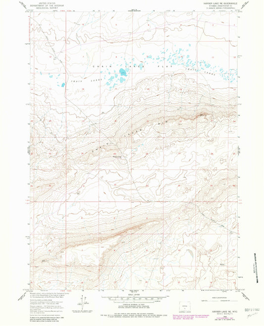 Classic USGS Hansen Lake NE Wyoming 7.5'x7.5' Topo Map Image