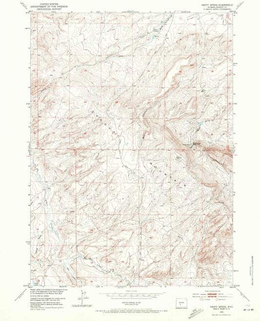 Classic USGS Happy Spring Wyoming 7.5'x7.5' Topo Map Image