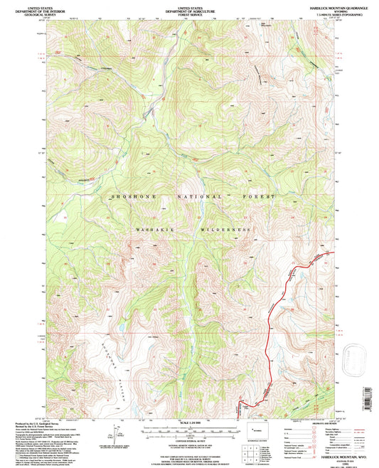 Classic USGS Hardluck Mountain Wyoming 7.5'x7.5' Topo Map Image