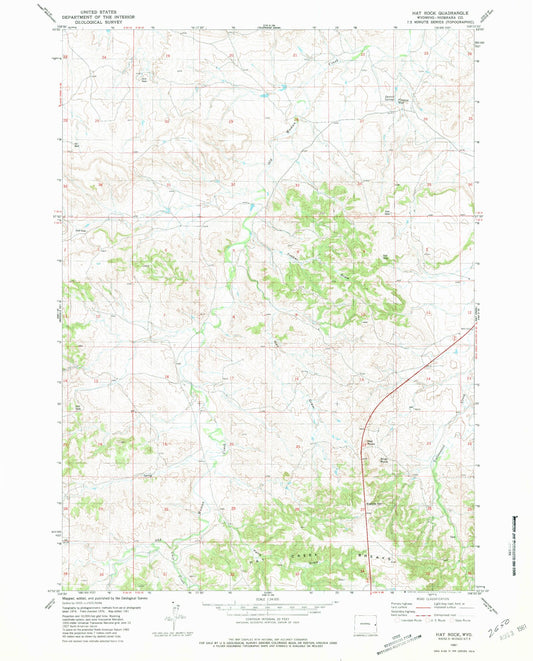 Classic USGS Hat Rock Wyoming 7.5'x7.5' Topo Map Image
