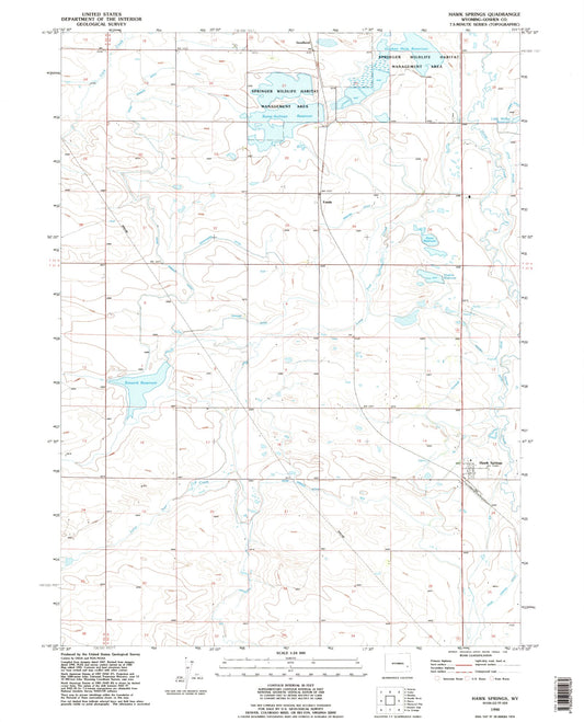 Classic USGS Hawk Springs Wyoming 7.5'x7.5' Topo Map Image