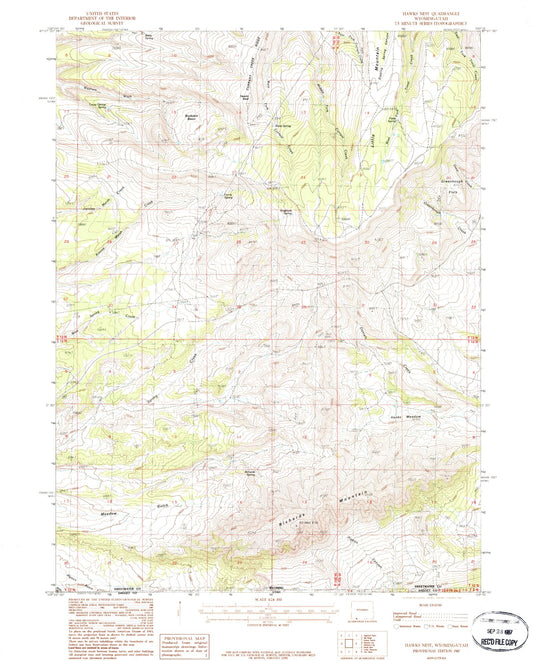 Classic USGS Hawks Nest Wyoming 7.5'x7.5' Topo Map Image