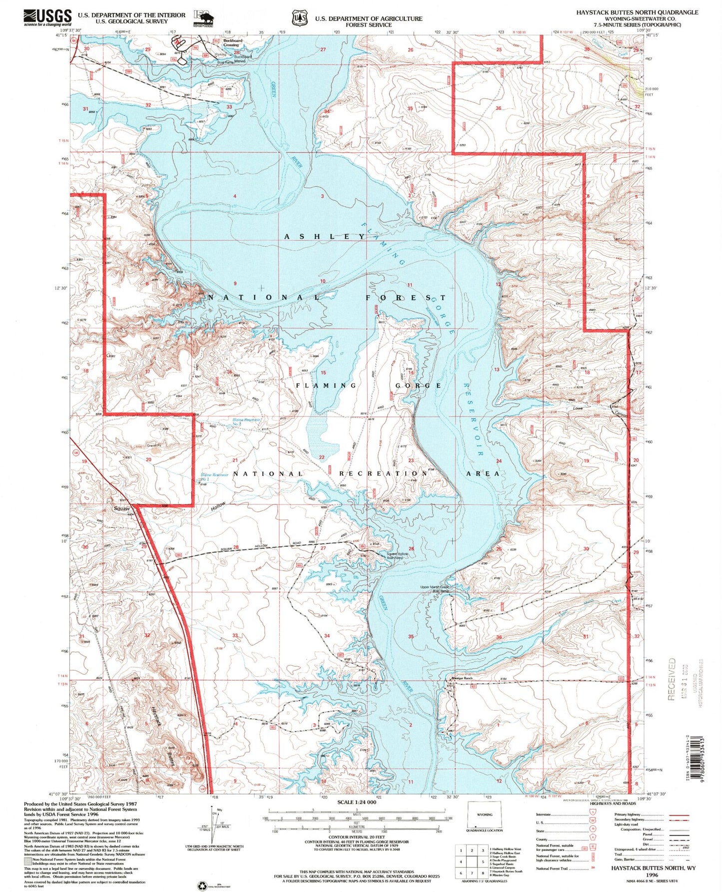 Classic USGS Haystack Buttes North Wyoming 7.5'x7.5' Topo Map Image