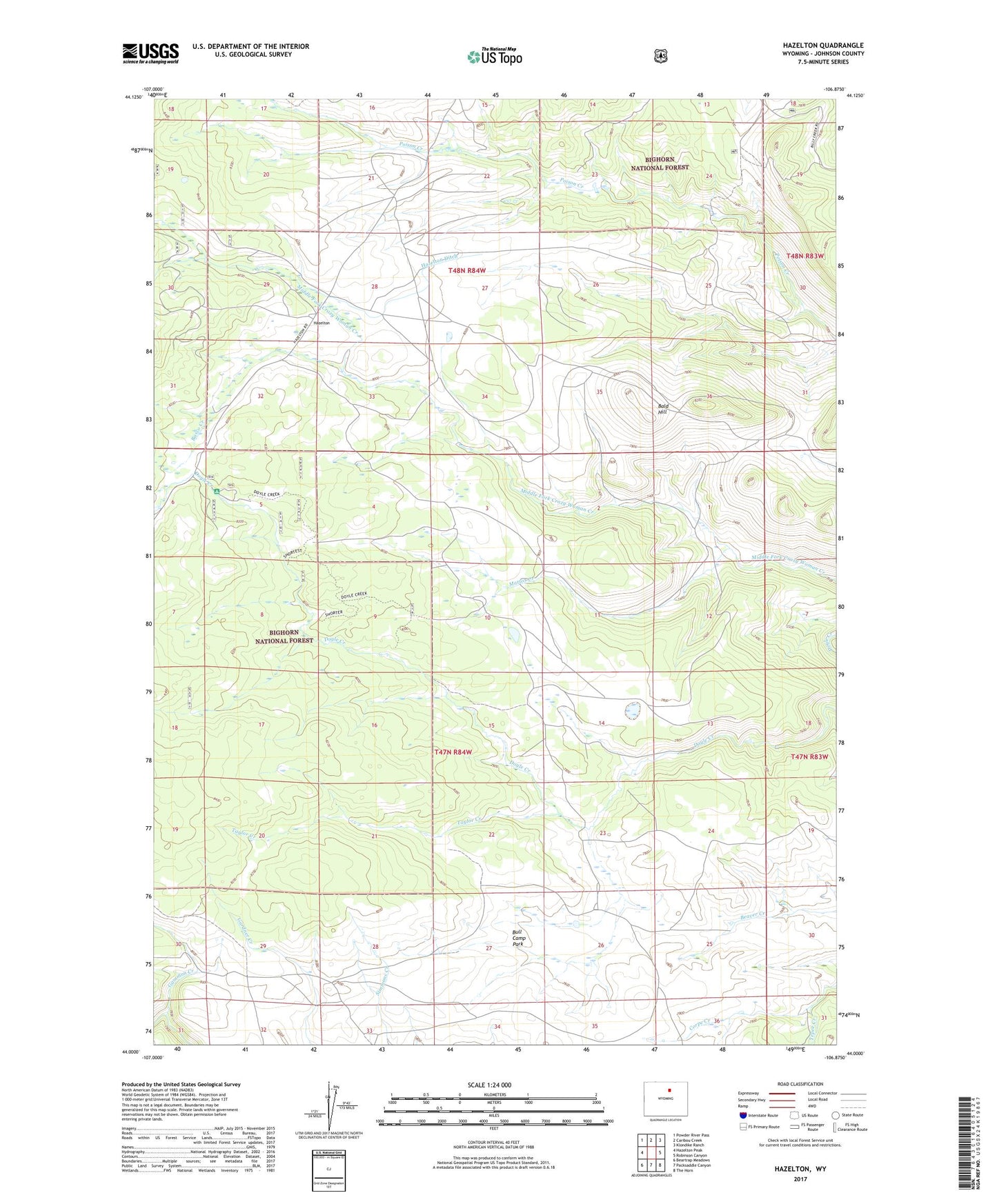 Hazelton Wyoming US Topo Map Image