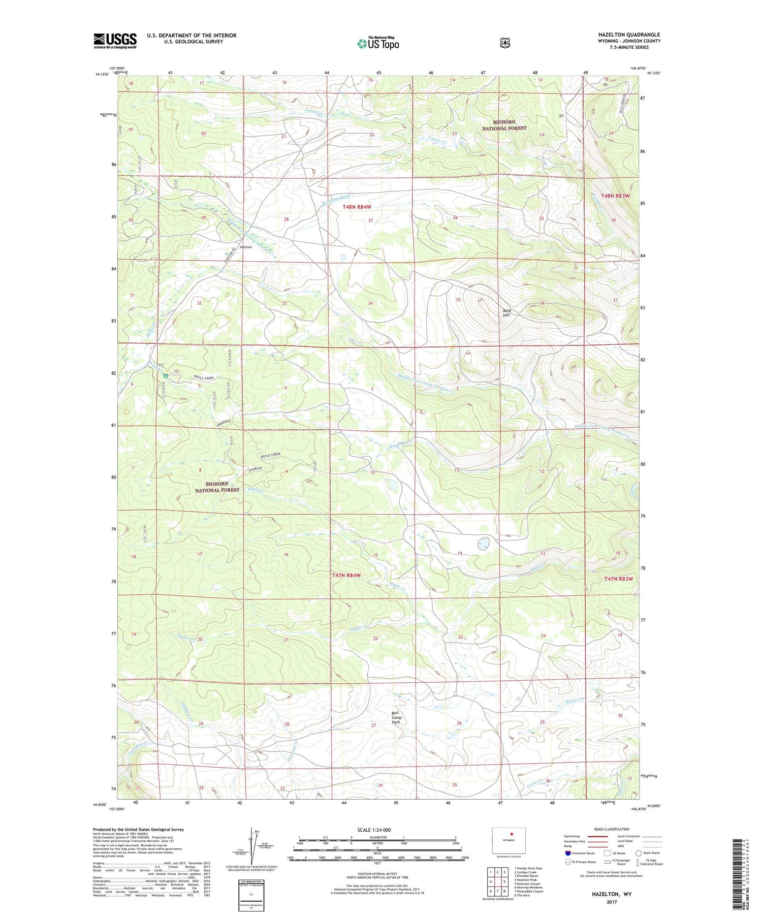 Hazelton Wyoming US Topo Map Image