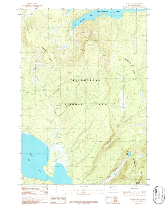 Classic USGS Heart Lake Wyoming 7.5'x7.5' Topo Map Image