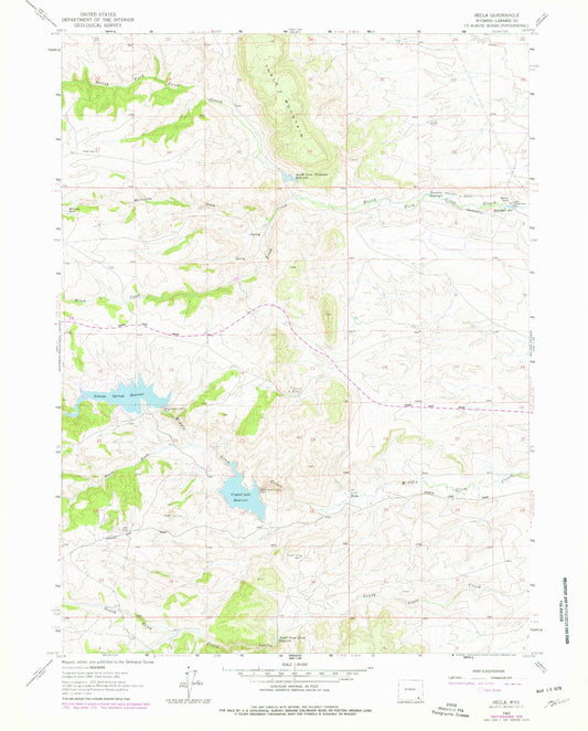 Classic USGS Hecla Wyoming 7.5'x7.5' Topo Map Image