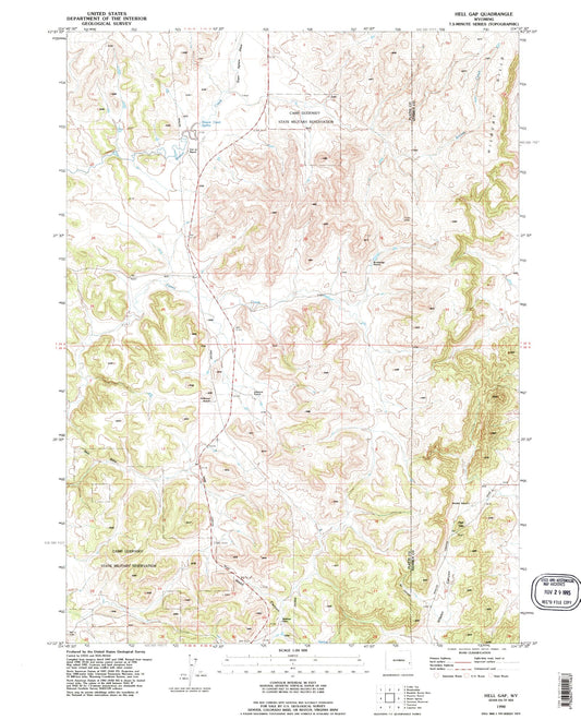 Classic USGS Hell Gap Wyoming 7.5'x7.5' Topo Map Image