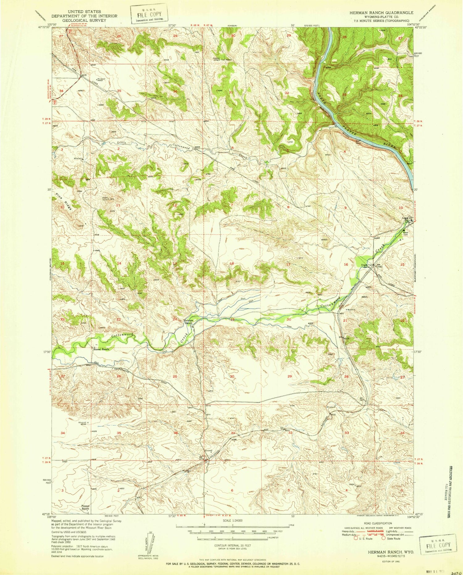 Classic USGS Herman Ranch Wyoming 7.5'x7.5' Topo Map Image