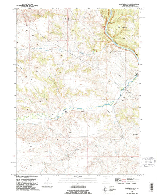 Classic USGS Herman Ranch Wyoming 7.5'x7.5' Topo Map Image