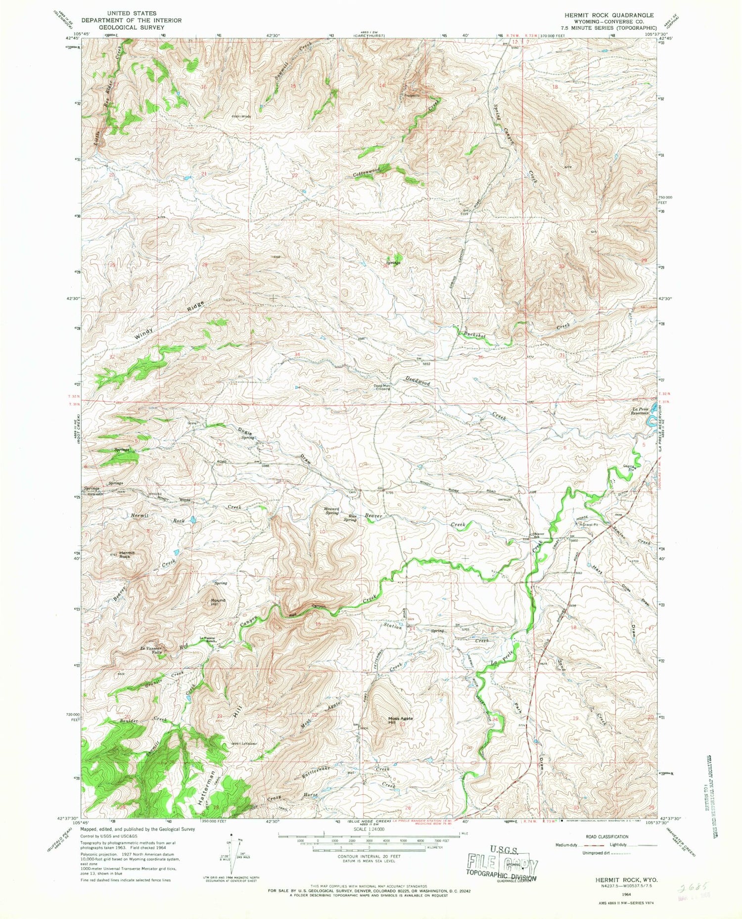 Classic USGS Hermit Rock Wyoming 7.5'x7.5' Topo Map Image