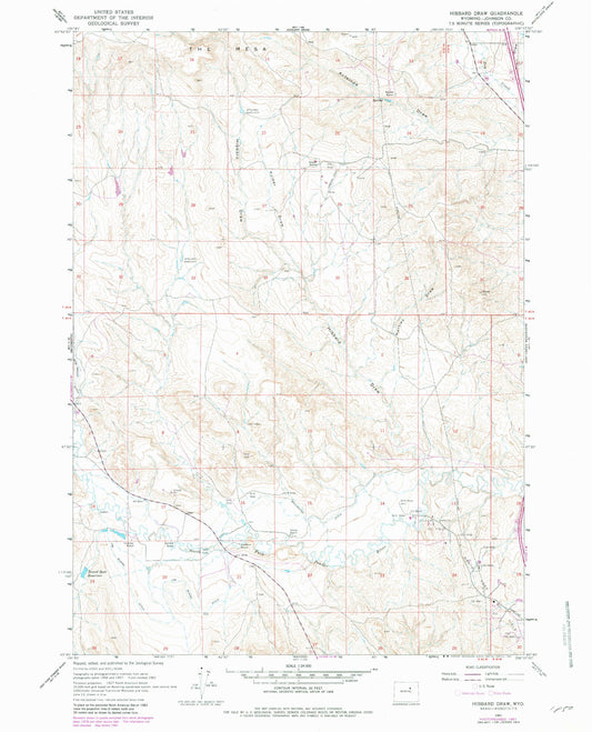 Classic USGS Hibbard Draw Wyoming 7.5'x7.5' Topo Map Image