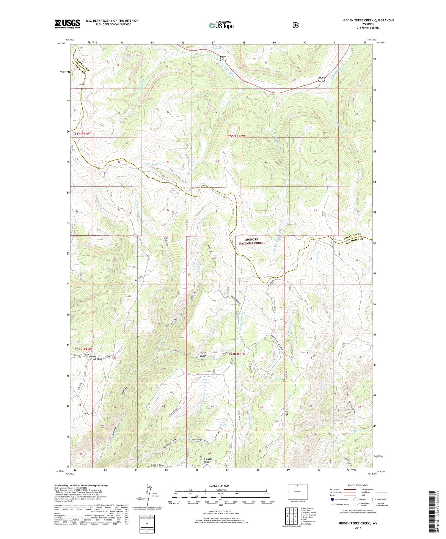 Hidden Tepee Creek Wyoming US Topo Map Image