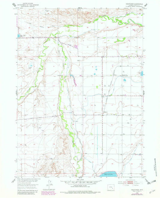 Classic USGS Hightower Wyoming 7.5'x7.5' Topo Map Image
