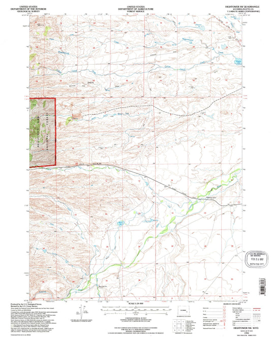 Classic USGS Hightower SW Wyoming 7.5'x7.5' Topo Map Image