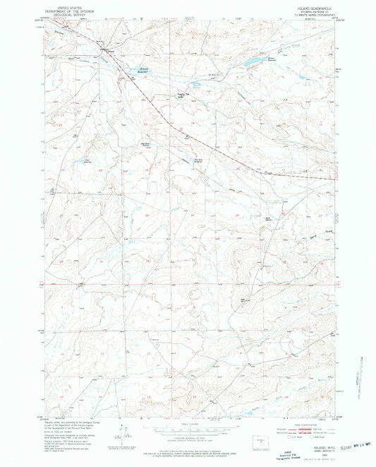 Classic USGS Hiland Wyoming 7.5'x7.5' Topo Map Image