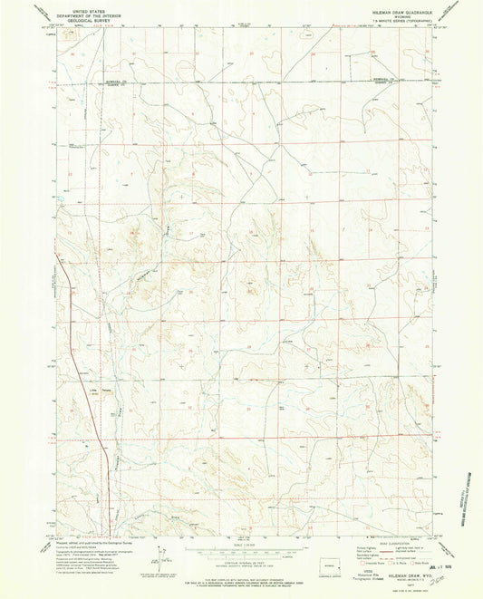 Classic USGS Hileman Draw Wyoming 7.5'x7.5' Topo Map Image