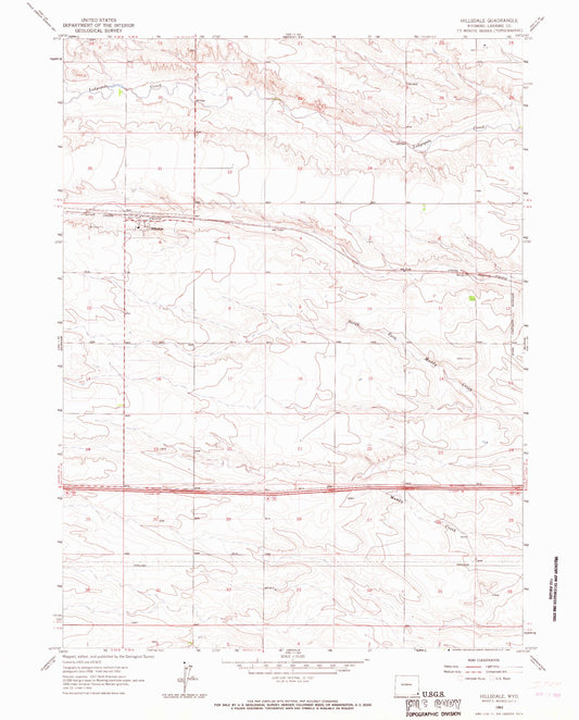 Classic USGS Hillsdale Wyoming 7.5'x7.5' Topo Map Image