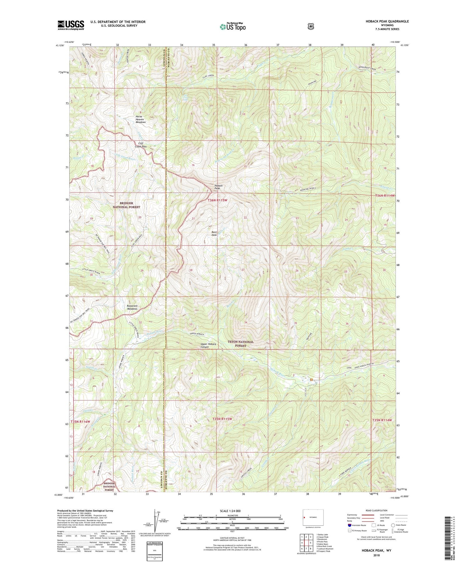 Hoback Peak Wyoming US Topo Map Image