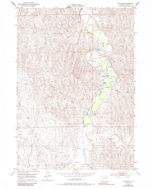 Classic USGS Hoe Ranch Wyoming 7.5'x7.5' Topo Map Image