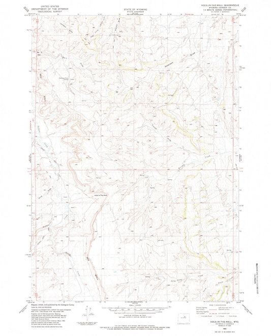 Classic USGS Hole-in-the-Wall Wyoming 7.5'x7.5' Topo Map Image