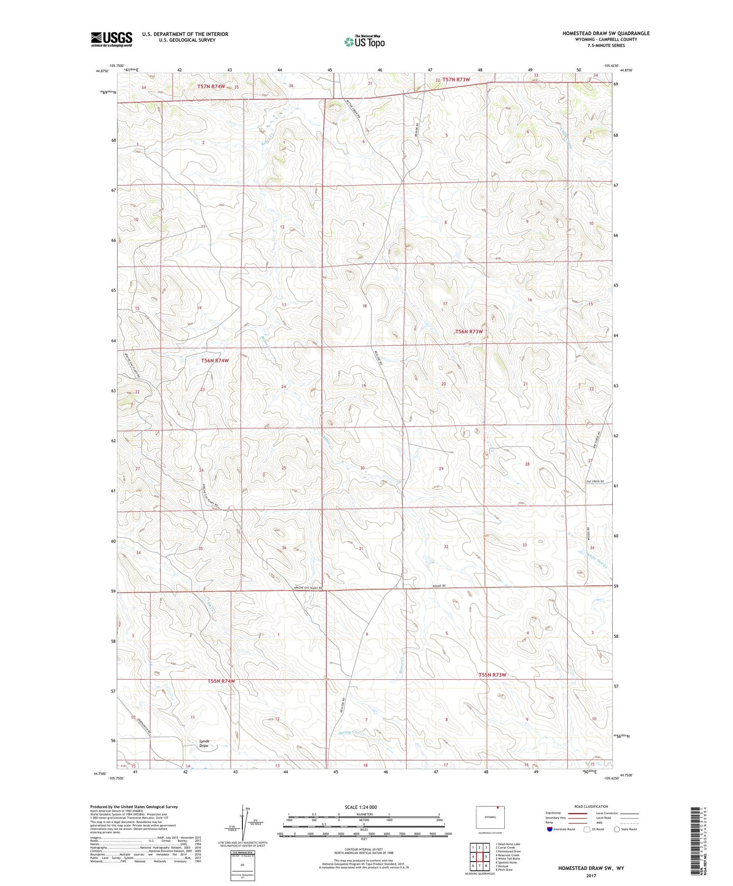 Homestead Draw SW Wyoming US Topo Map Image