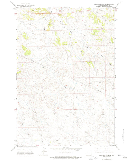 Classic USGS Homestead Draw SW Wyoming 7.5'x7.5' Topo Map Image